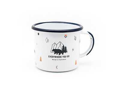 Everywhere you go, enamel mug "bear" adventure bear camping drinks enamel graphicpattern handdipped kitchen mug pattern trees white