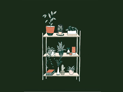 Botanical living botanic everywhereyougo flora green handdrawn illustration larabispinck livingroom plants shelf sketch