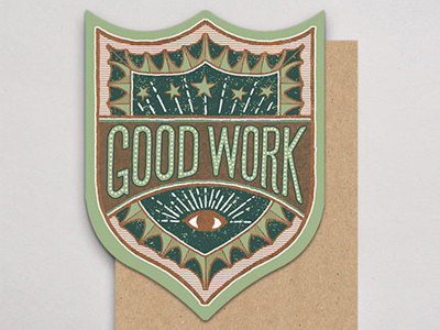 Good Work badge card handlettered letterpress