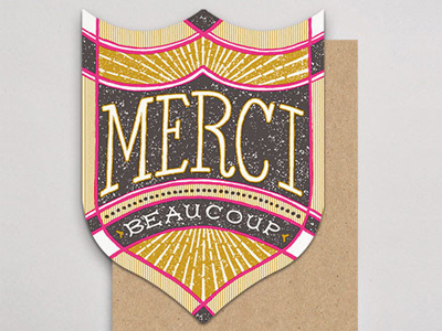 Merci badge card handlettered letterpress