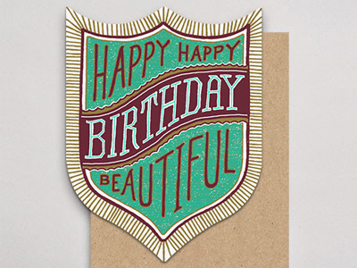 Beautiful Birthday badge card handlettered letterpress