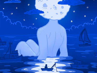 Moon Girl and Boat Friends - Procreate Illustration