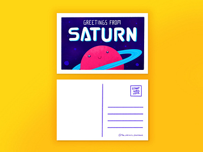 May Mailtime Postcard #1 cartoon design digital art illustration mail planet postcard postcards print procreate procreate art saturn space