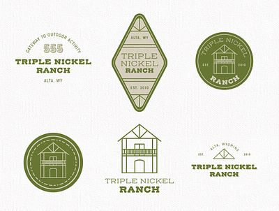 Triple Nickel Ranch Cabin Logo Designs badge logo branding cabin house logo illustrations lockup logo design logos monoline mountain outdoor logo tetons vacation wyoming