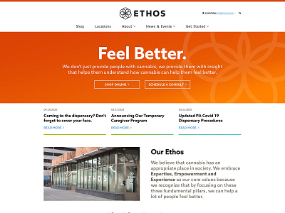 Ethos Cannabis Website animation branding cannabis case study collaboration development digital dispensary gradient iconography identity interactive marketing medical startup ui ux wayfinding web design wireframes