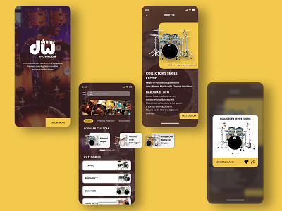 Drum Showroom UI Kit adobe android app app design drummer drums figma invision invision studio ios app mobile mobile app mobile ui sketch ui ui design uiux ux ux design uxdesign