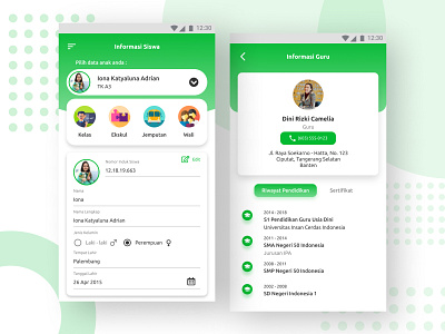 School App (Bambini) android app app design figma green kids mobile app mobile ui parent parents school school app schools student students teacher ui ui design uiux ux