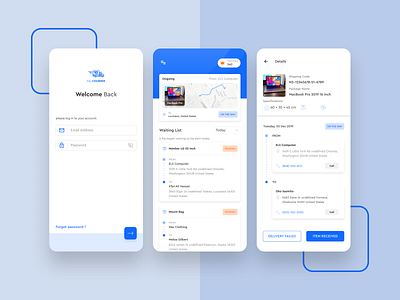 COURIER APP app blue courier delivery design figma mobile app mobile ui service shipping ui ui design uiux ux