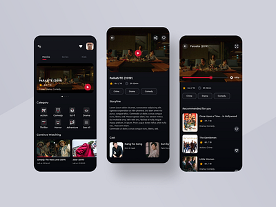 MOVIE STREAMING - UI DESIGN app cast dark dark ui design figma ios app minimal mobile app mobile ui movie movies series stream streaming ui ui design uiux ux