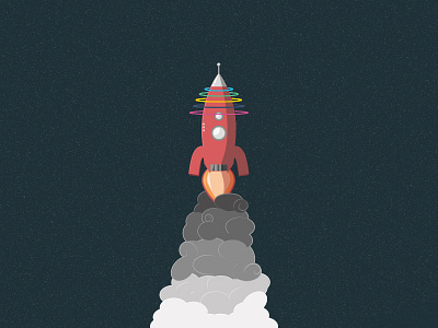 Rocket flat illustration rocket smoke space stars