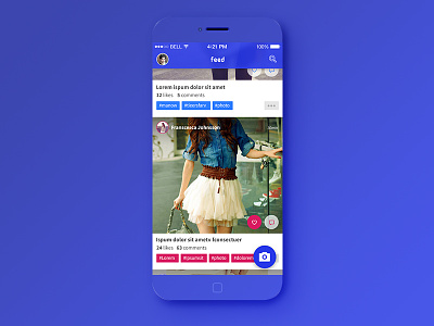 Mobile Photo Feed application blue material minimalist mobile ui user interface