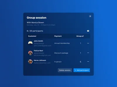 Group Session Modal add desktop font gradient modal semi flat table ui ux design uidesign