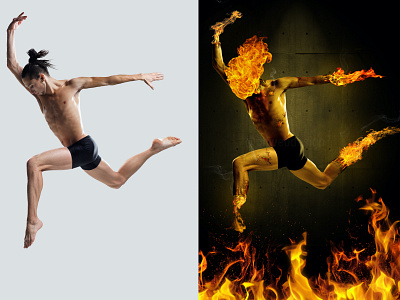 Dancer on Fire - Photoshop art artist artwork creative dancer dissolve fire flying image manipulation inferno on fire photography photoshop