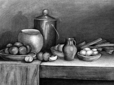 Subtractive Charcoal Still Life Drawing art artist artwork charcoal drawing eraser fruit physical project school smudge still life subtractive