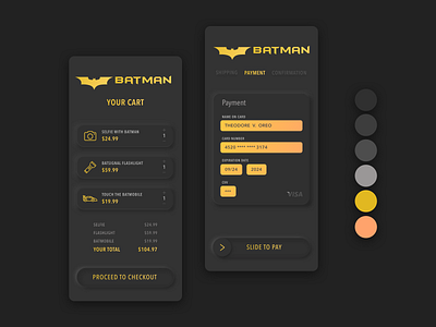 Batman s Freelance App batman credit card checkout dailyui dailyui002 dark ui freelance designer illustration illustration design illustrator logo neumorphism typography ui vector