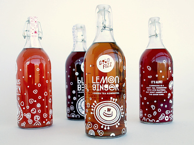 Good Fizz bacteria bottles design illustration kombucha packaging