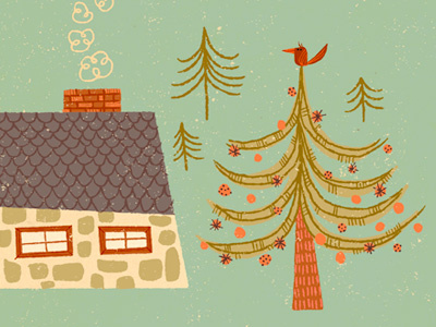 winter bird house illustration tree winter