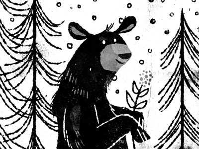 winter bear bear black and white illustration trees winter woods