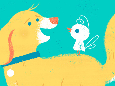 Surprise! bird dog friends illustration