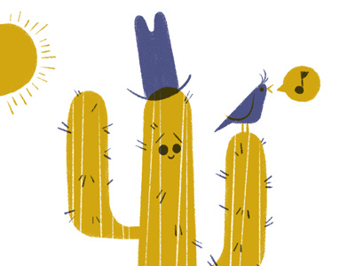 Cactus Cowboy anthropomorphic bird cactus desert illustration