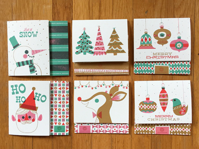 All the cards :D baubles christmas christmas cards ornaments paper pattern reindeer rudolph santa snow stationary trees