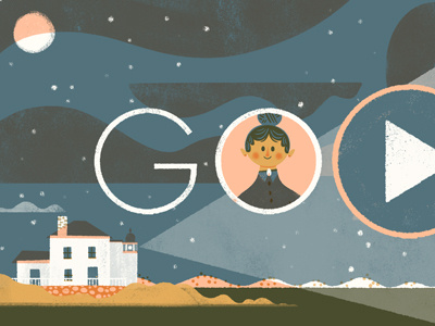 Ida Lewis Google Doodle brave hero illustration lighthouse keeper limited palette rhode island woman