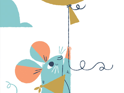 Float Away anthropomorphic balloon birthday celebration illustration limited palette mouse shape and line