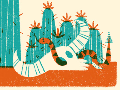 Desert Cacti cacti cactus desert illustration limited palette skull snake two color