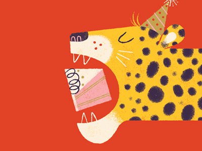 Eat all the cake anthropomorphizing birthday cake card cheetah greeting card illustration