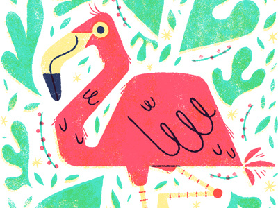 Summer Time! anthropomorphic bird flamingo illustration limited palette plants summer