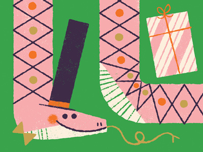 Slithering Celebration anthropomorphizing birthday card celebration greeting card illustration present snake