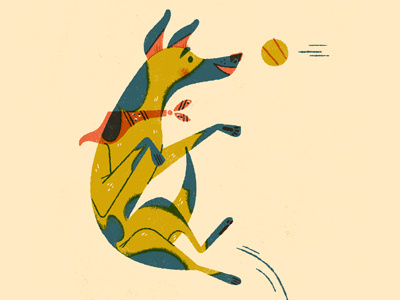 Is it Friday yet? anthropomorphizing dog illustration jump limited palette