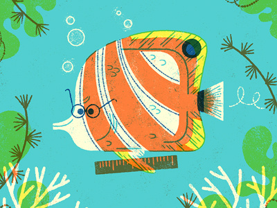 School-of-fish Teacher anthropomorphizing fish illustration limited palette ocean school sea teach