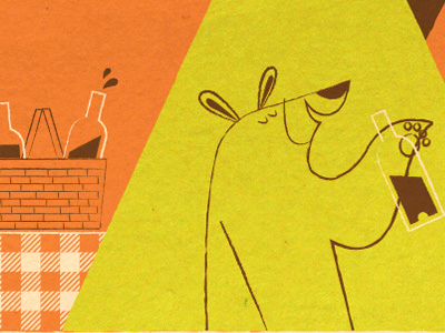 it's a pic-i-nic–with wine! illustration green orange beer wine drinking