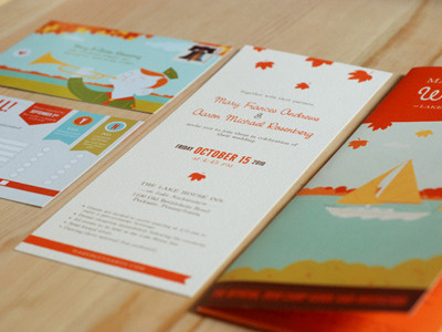 pennsylvania wedding illustration wedding invitation postcards autumn lake scouting camping
