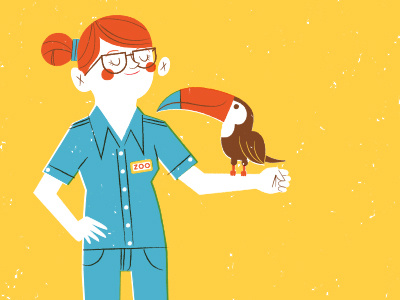 Zookeeper Lydia illustration red hair self-portrait toucan zoo zookeeper