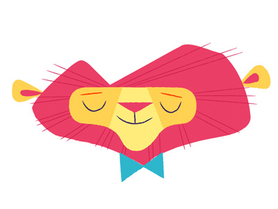 Hello! blue bow tie illustration lion pink