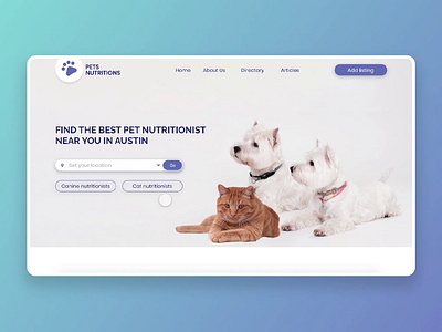 Pet Nutrionists Directory adobe xd branding cats design ecommerce minimal minimalist pets ui ux vet clinics veterinary web web design