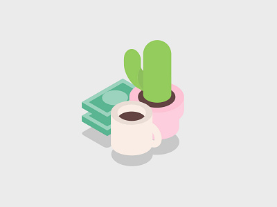 Work cactus coffee illustration isometric money perspective