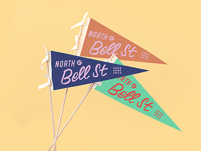 NOBS - North of Bell Street pennants brushscript felt flag location pennant signwriter