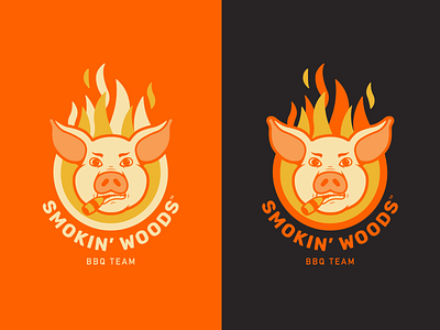 Smokin Woods BBQ Logo bbq branding design fire illustration illustrator logo pig