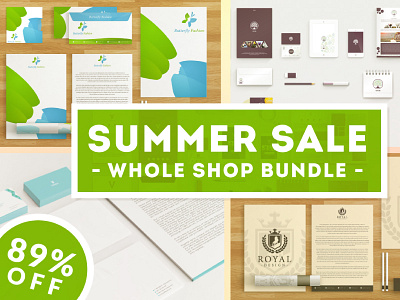 89% Discount - Whole Shop Bundle branding bundle discount logo sale shop stationery summer vector