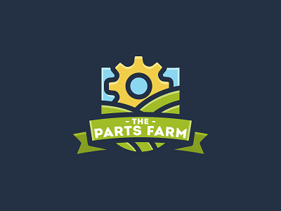 PartsFarm auto badge farm gear hill hills logo nature parts repair shield sun