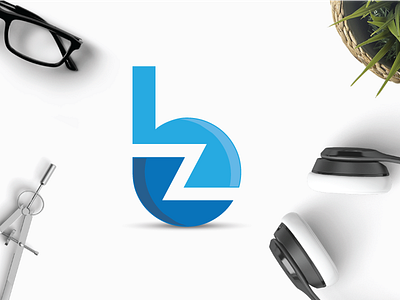 Bz blue brand bz clean color concept corporate letters modern simple split z in b