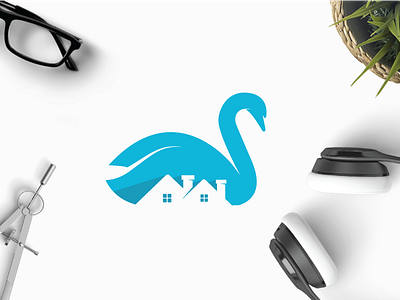 Swan Property elegant feminine grace home house logo property real estate roof style swan