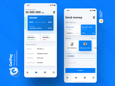 GetPay | Finance Mobile App UI UX blue design illustration money pay pay now payment send ui ux uzcard