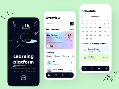 Learning platform - Mobile App arounda cards classes courses design design system e learning education event figma illustration interface mobile mobile design notification online courses saas ui ux uxui