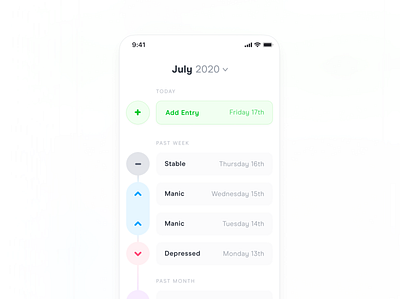 Polar - Timeline View button diary health ios iphone light list medical mental health minimal month mood simple timeline tracker tracking ui week