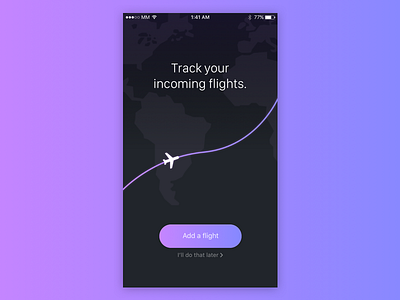 Flight Tracker - Intro Screen airplane app flight gradient ios iphone purple tracker ui