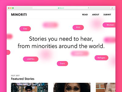 Minoriti blog blur gradient header hero pink site soleil stories ui web